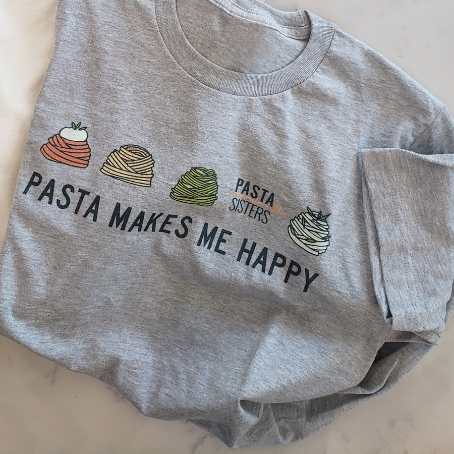 Pasta Sisters, Pasta Makes Me Happy, Unisex T-Shirt $28.00